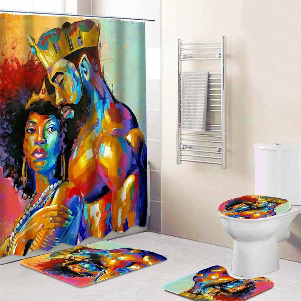 Newly designed 4 piece waterproof art deco African shower curtain for bathroom