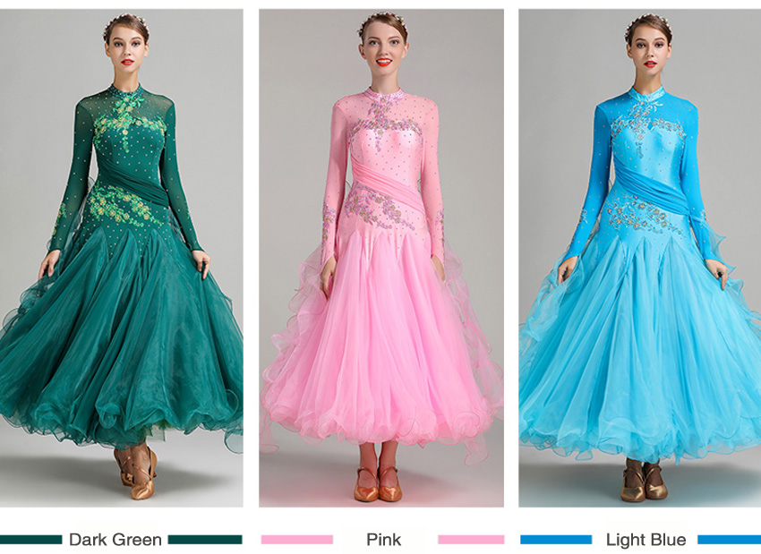 White ballroom dress long sleeves waltz dresses for ballroom dancing foxtrot dance dress standard ball dress sequins