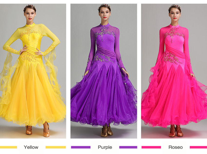 White ballroom dress long sleeves waltz dresses for ballroom dancing foxtrot dance dress standard ball dress sequins