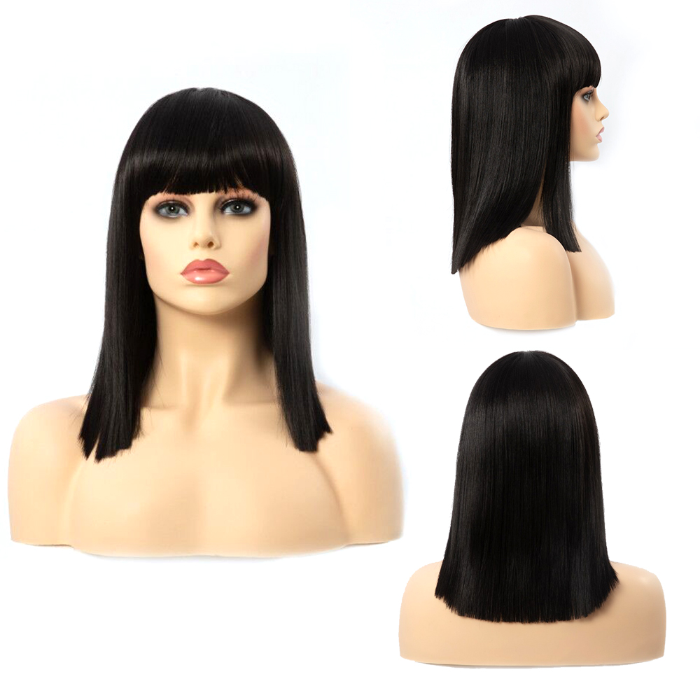 Factory wholesale cheap cut Bob cut synthetic bangs with wigs for African women