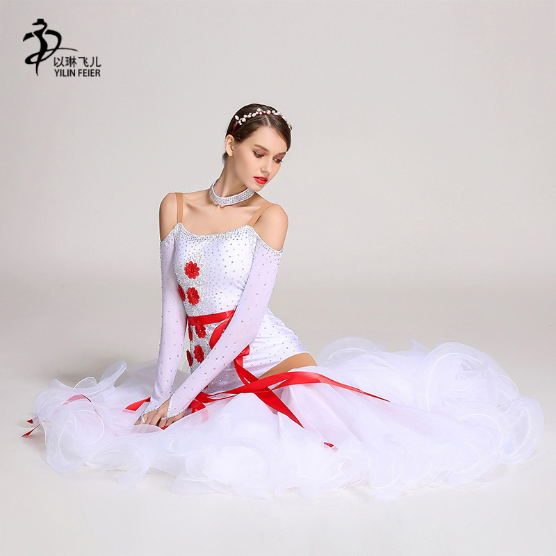 Social Dance Dress White Ballroom Dance Competition Dresses Lyrical Dance wear Waltz Dancing Costumes
