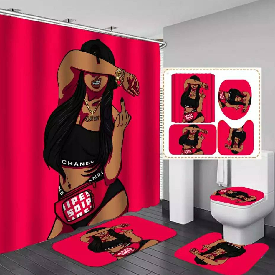 African girl super wide magic bathroom shower curtain