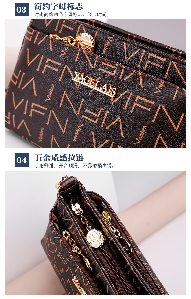 Atmosphere texture middle-aged letter multi-layer one-shoulder lady cross-body bag