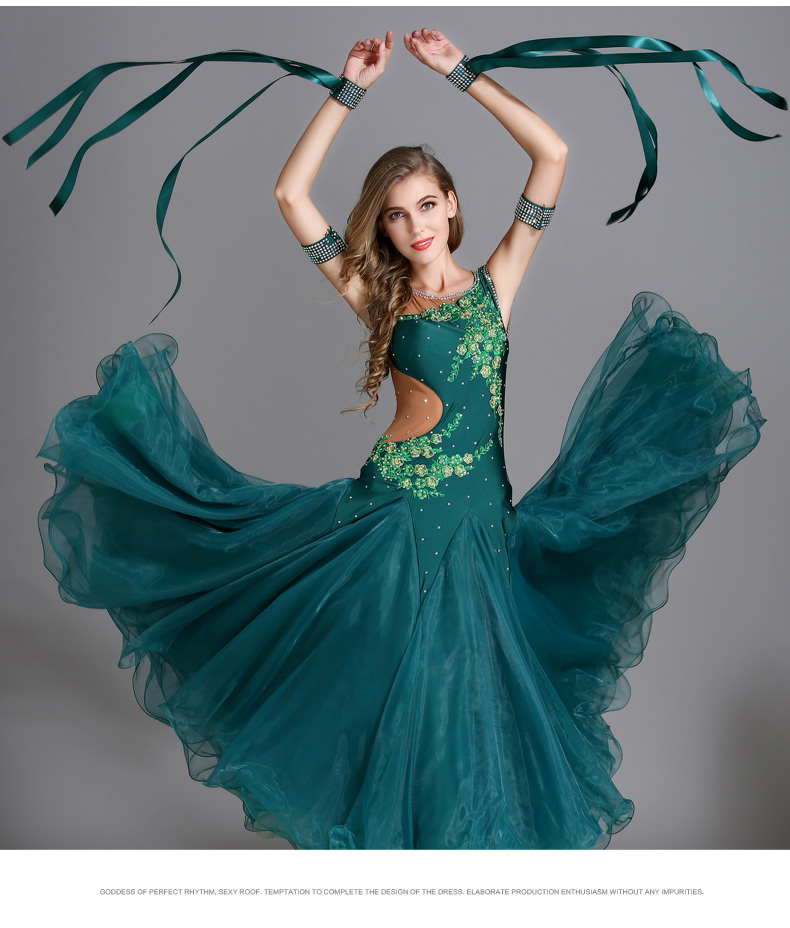 7 Colors Long Ballroom Dance Competition Standard Dresses Modern Ballroom Waltz Dress Luminous Dance Costumes 