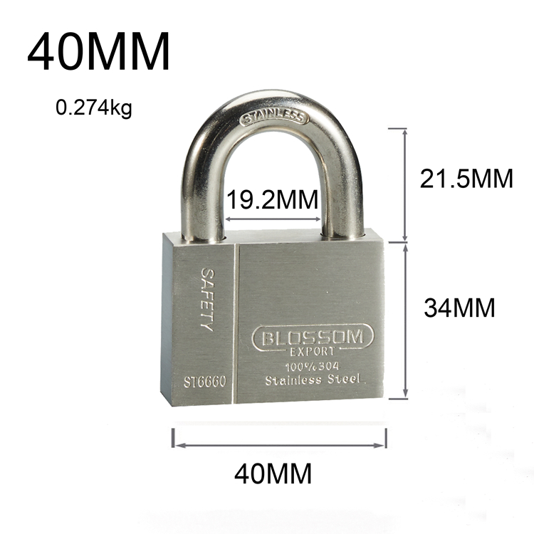 40MM plum logo safe and reliable stainless steel padlock