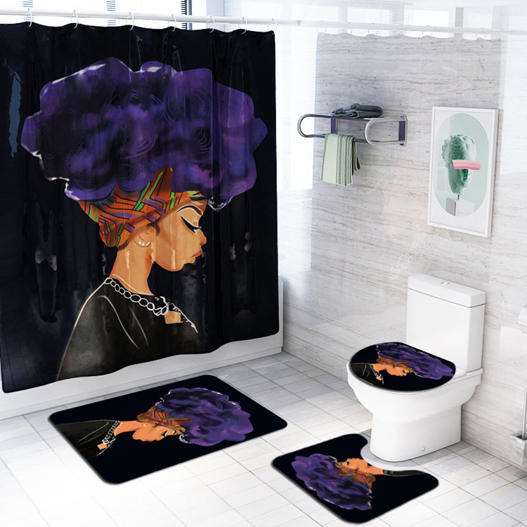 2020 Digital Printed Black African Men & Women Shower Curtain Set, Bathroom Carpet and Toilet Lip