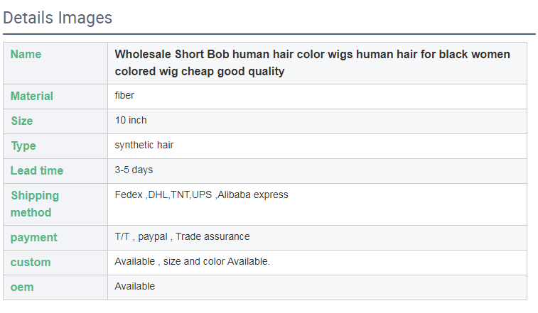 Wholesale short Bob African ladies colour wigs