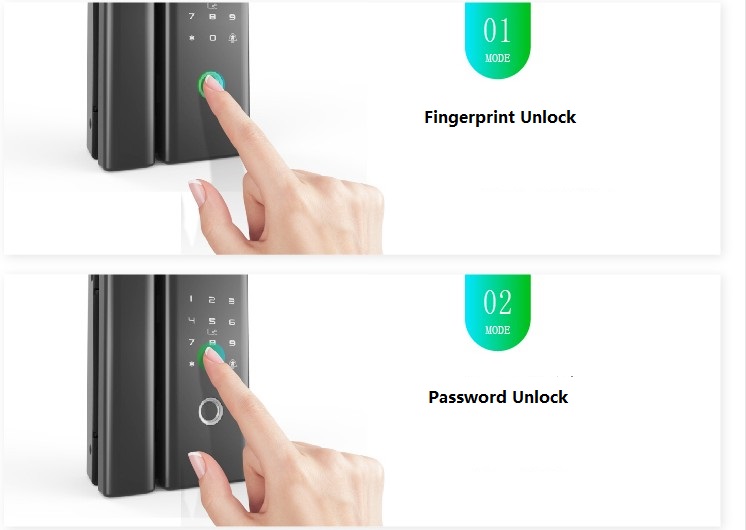 Password radio frequency card remote control mechanical key digital keypad frameless glass door lock