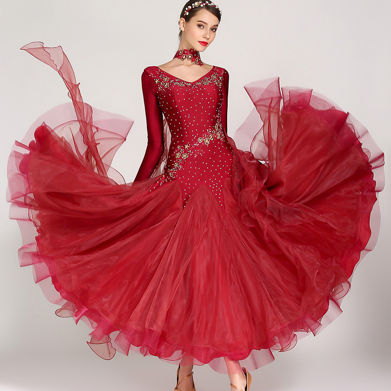 White ballroom dress long sleeves waltz dresses for ballroom dancing foxtrot dance dress standard ball dress sequins