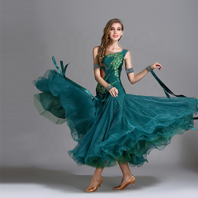 7 Colors Long Ballroom Dance Competition Standard Dresses Modern Ballroom Waltz Dress Luminous Dance Costumes 