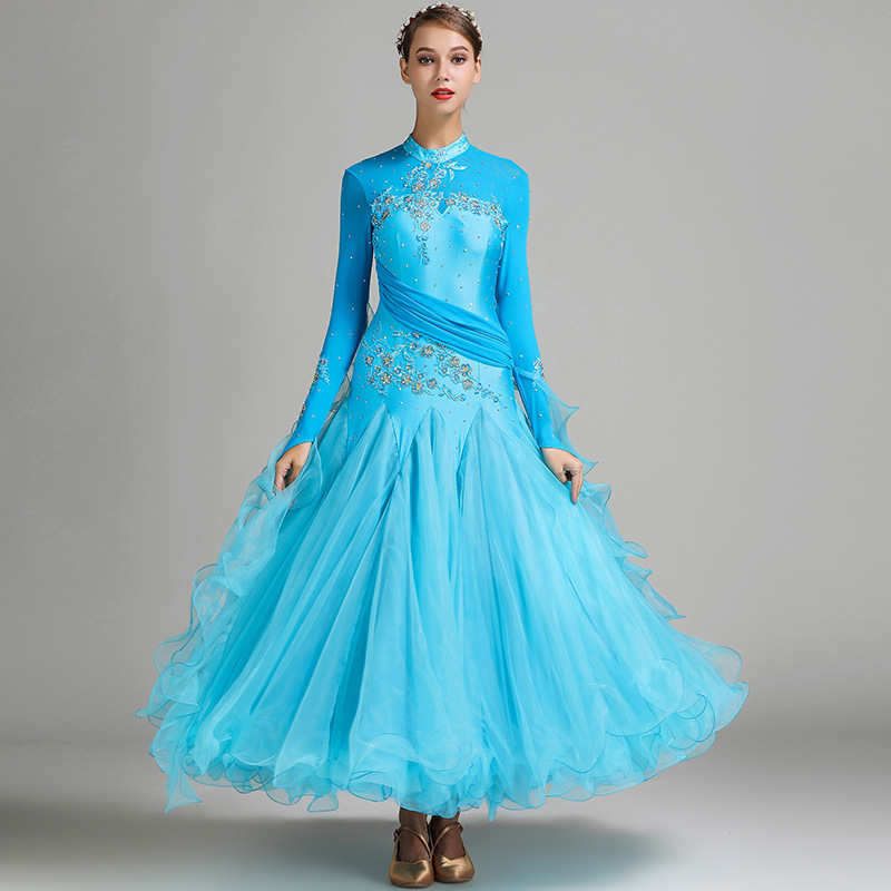 White ballroom dress long sleeves waltz dresses for ballroom dancing foxtrot dance dress standard ball dress sequins