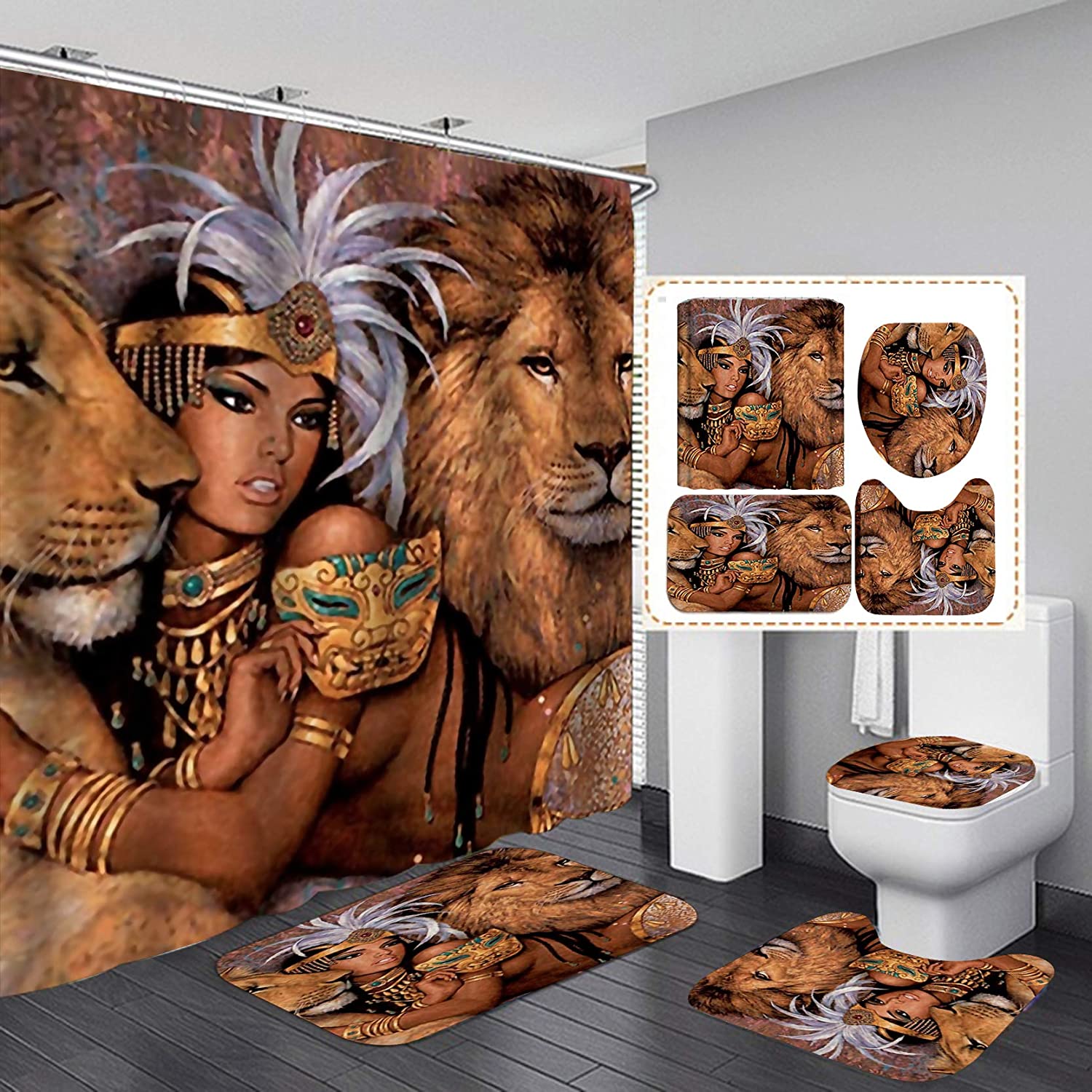 African woman fabric polyester waterproof shower curtain