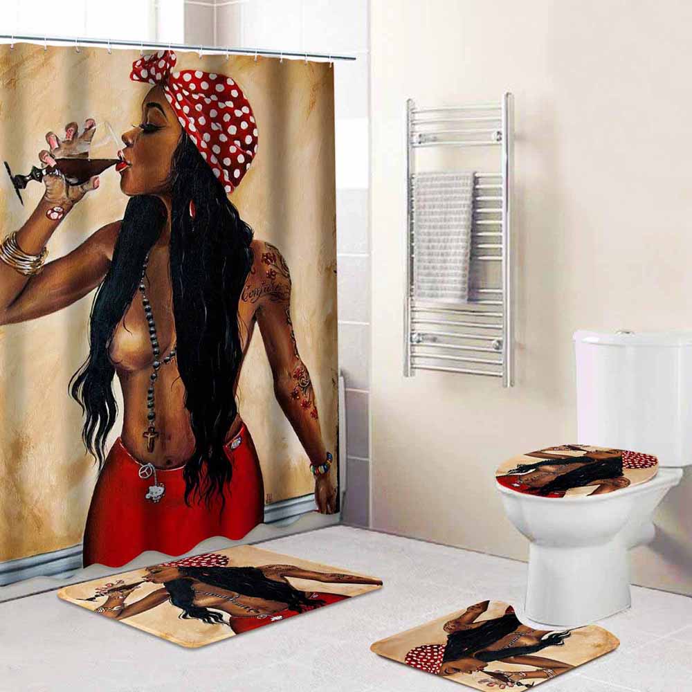 Newly designed 4 piece waterproof art deco African shower curtain for bathroom
