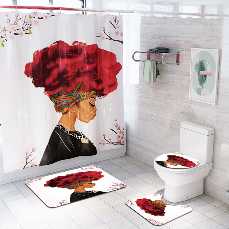 2020 Digital Printed Black African Men & Women Shower Curtain Set, Bathroom Carpet and Toilet Lip