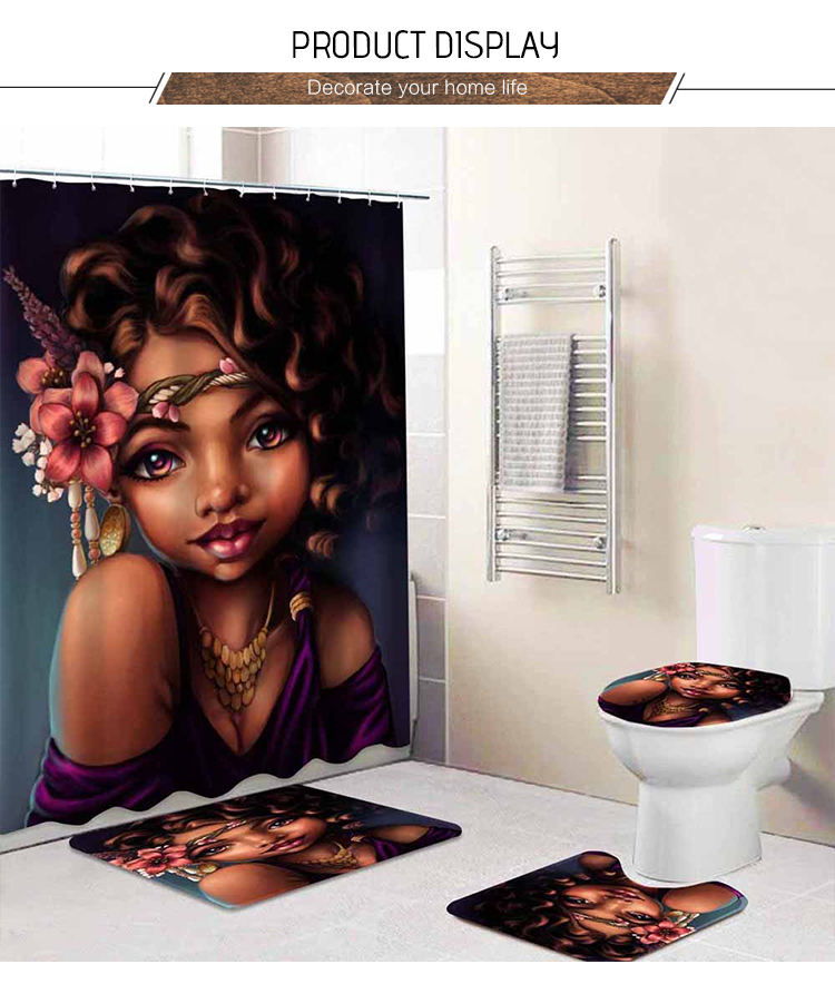 Newly designed 4 piece waterproof art deco African shower curtain for bathroom