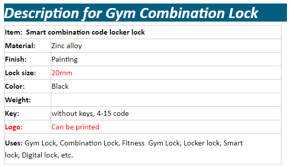Smart gym keyless electronic lock