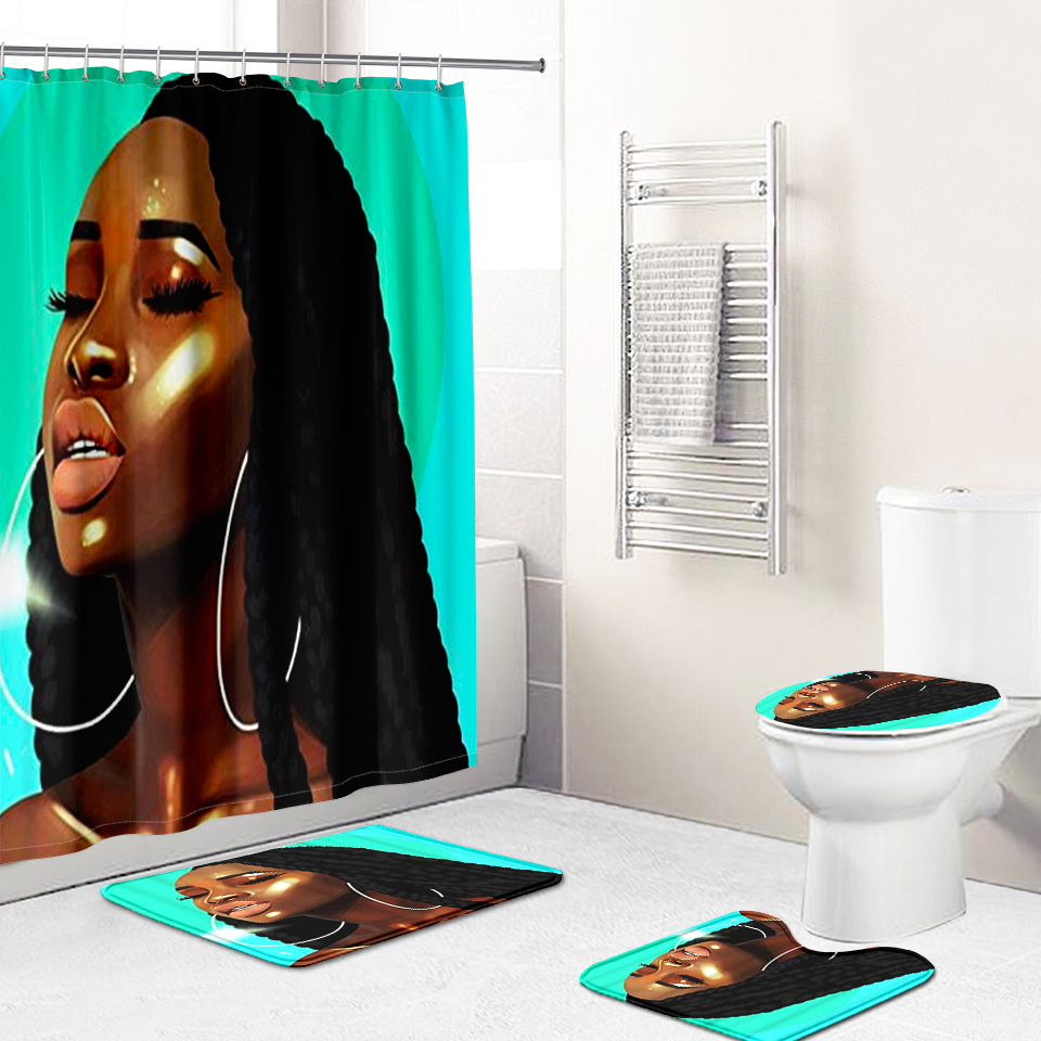 African woman fabric polyester waterproof shower curtain