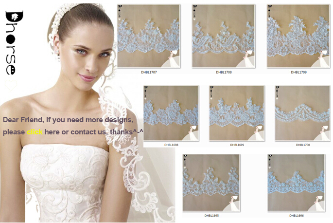 Factory direct low MOQ custom off-white nylon turkish border lace trim for wedding dress/ wedding veil 