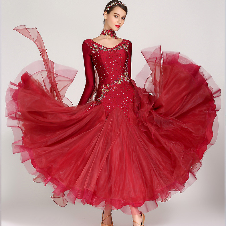 White ballroom dress long sleeves waltz dresses for ballroom dancing foxtrot dance dress standard ball dress sequins
