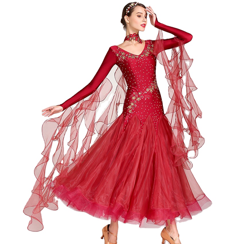 White ballroom dress long sleeves waltz dresses for ballroom dancing foxtrot dance dress standard ball dress sequins