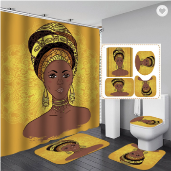 Sexy African girl non-slip carpet toilet lid set shower curtain