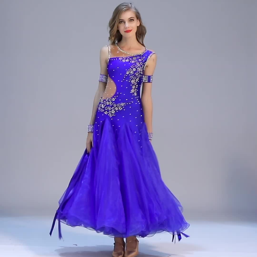 7 Colors Long Ballroom Dance Competition Standard Dresses Modern Ballroom Waltz Dress Luminous Dance Costumes 