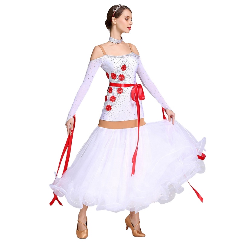 Social Dance Dress White Ballroom Dance Competition Dresses Lyrical Dance wear Waltz Dancing Costumes