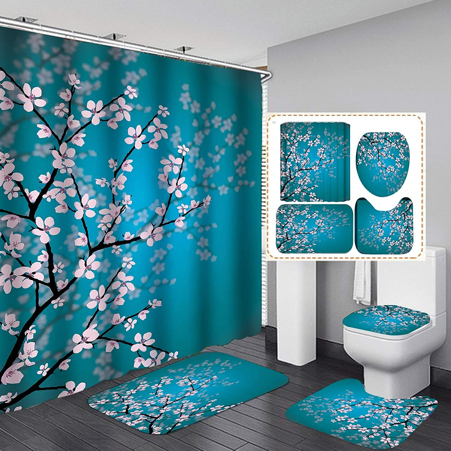 African Woman Flannel Memory Foam Carpet Set 4 Piece Bathmat Set with Shath Curtain