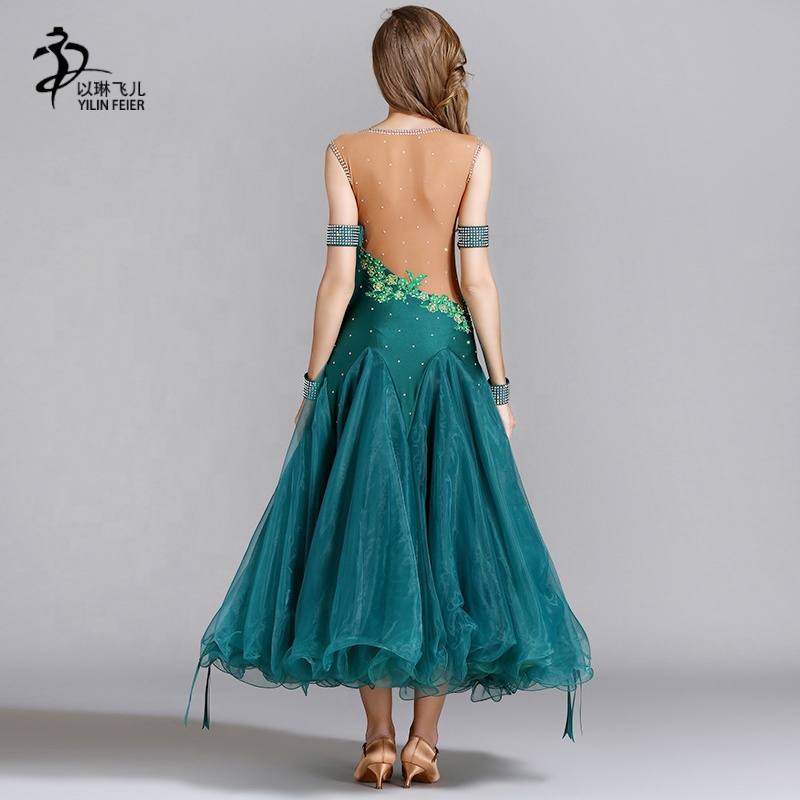 7 Colors Long Ballroom Dance Competition Standard Dresses Modern Ballroom Waltz Dress Luminous Dance Costumes 