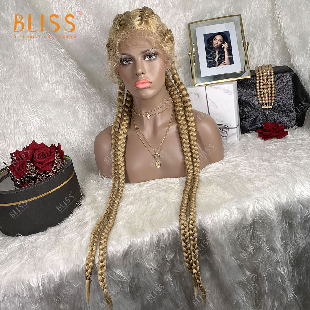Bliss wholesale 4 long box braided twist lace black braided synthetic African women wig