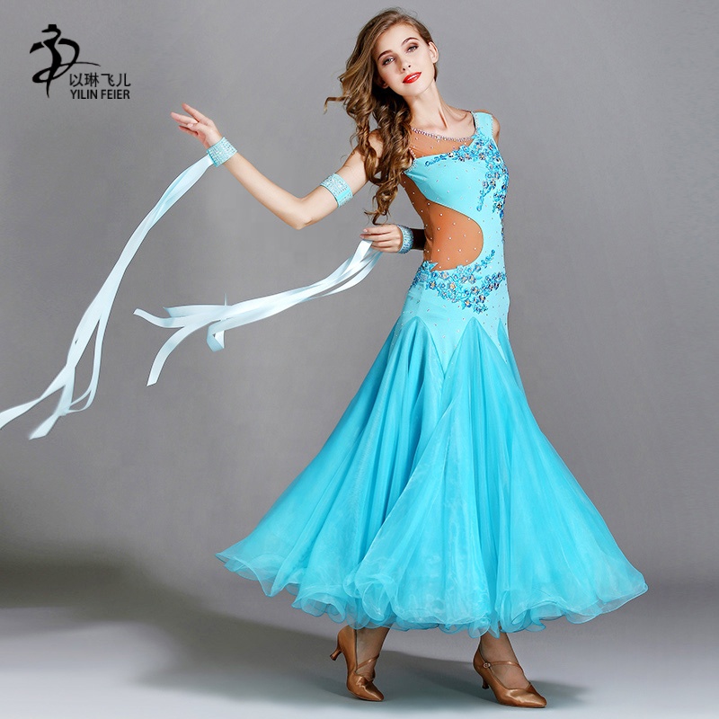 7 Colors Long Ballroom Dance Competition Standard Dresses Modern Ballroom Waltz Dress Luminous Dance Costumes 