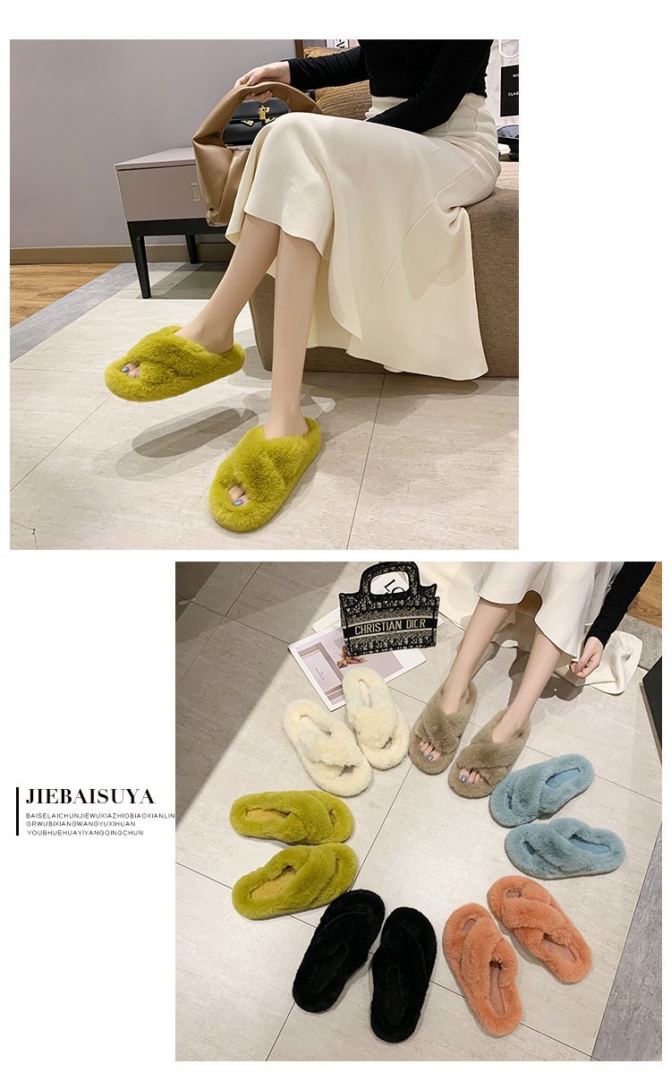 2021s Custom Winter Warm Fuzzy Indoor Outdoor Home Fur Slides Faux Sheepskin Slippers for Women