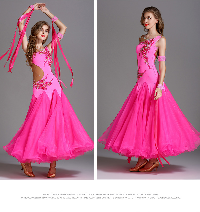 7 Colors Long Ballroom Dance Competition Standard Dresses Modern Ballroom Waltz Dress Luminous Dance Costumes 