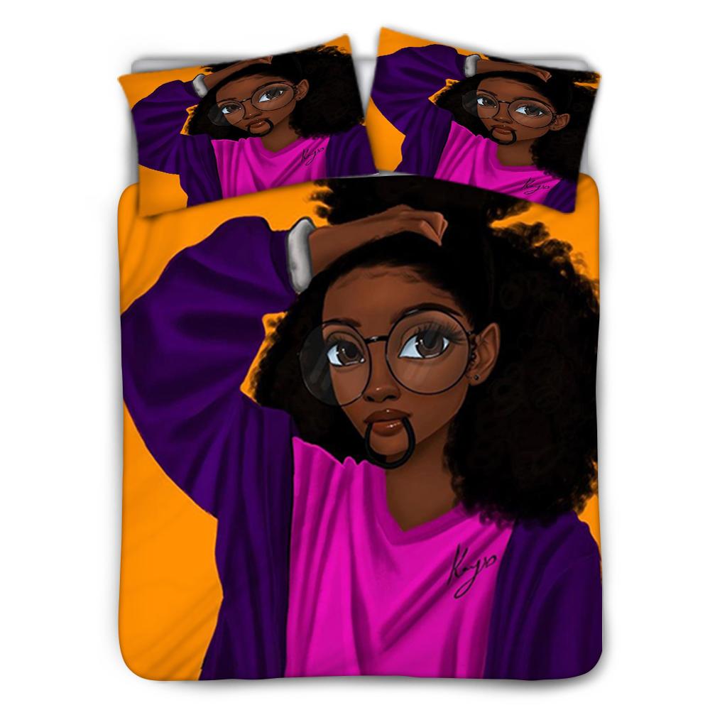African black art girl home bedding set