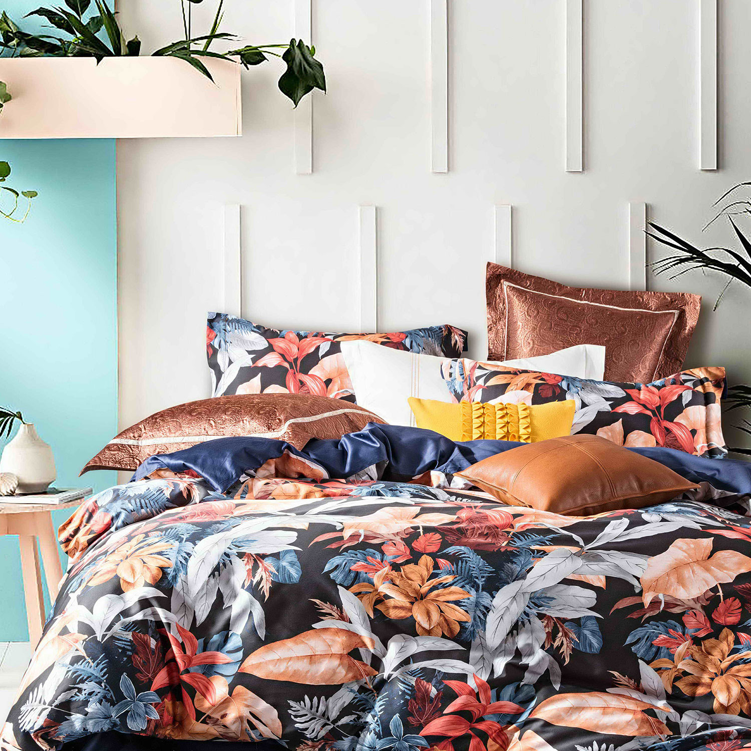 Colorful flower African egyption cotton sheets stone washed linen bedding set