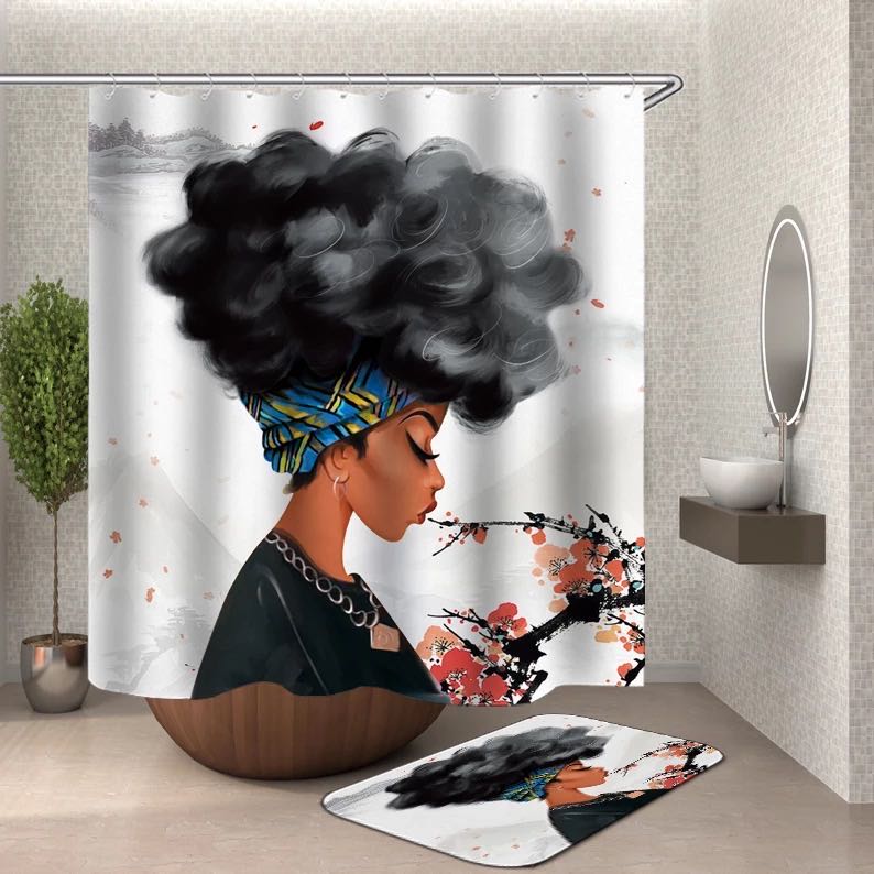 African woman fabric polyester waterproof shower curtain
