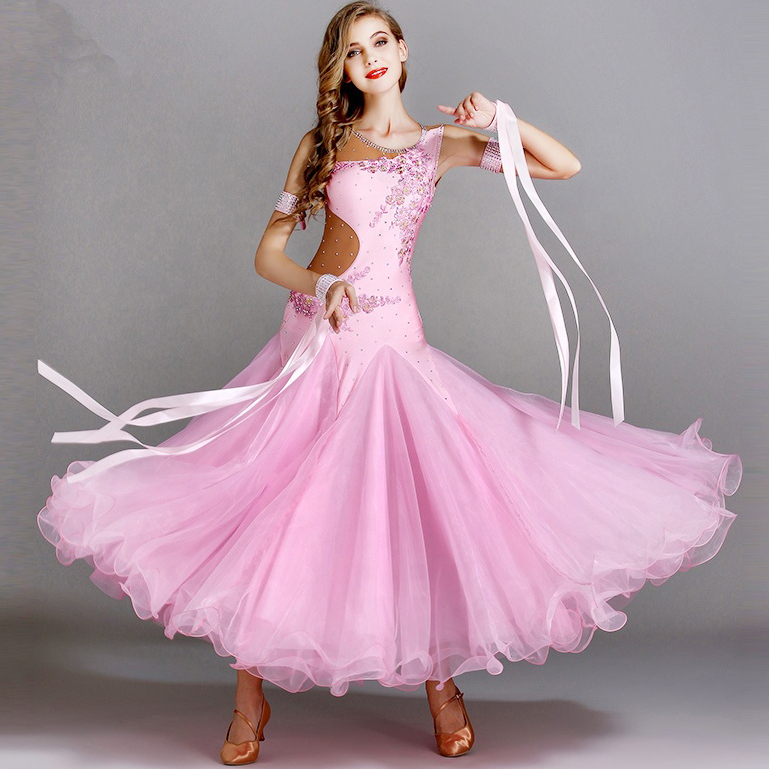 7 Colors Long Ballroom Dance Competition Standard Dresses Modern Ballroom Waltz Dress Luminous Dance Costumes 