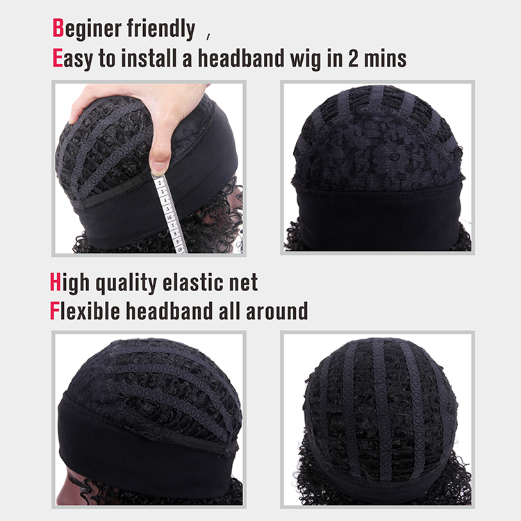 Wholesale African American Black Women Elastic Adjudtable Afro Wigs Synthetic Hair Kinky Curly