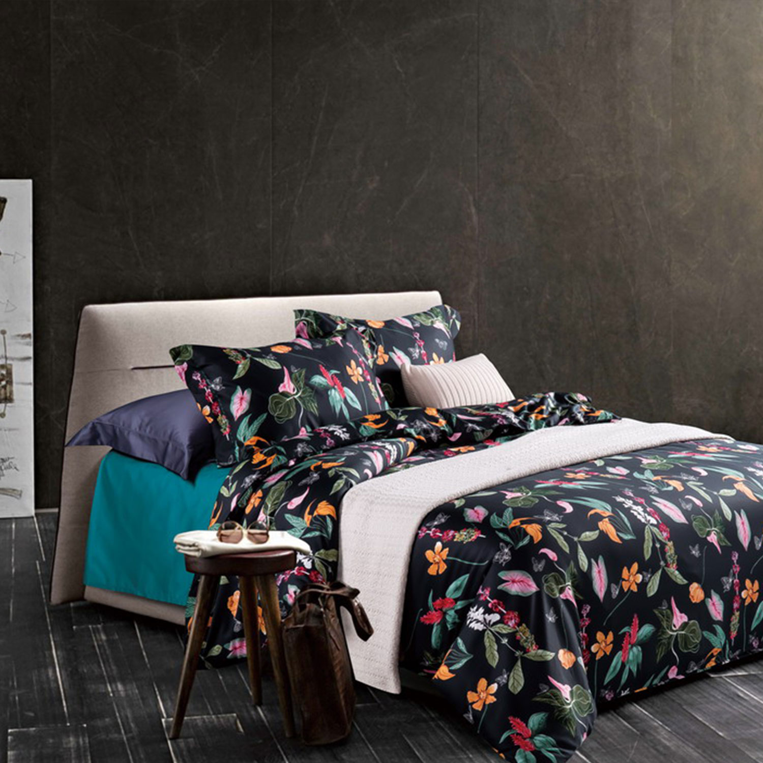 Colorful flower African egyption cotton sheets stone washed linen bedding set