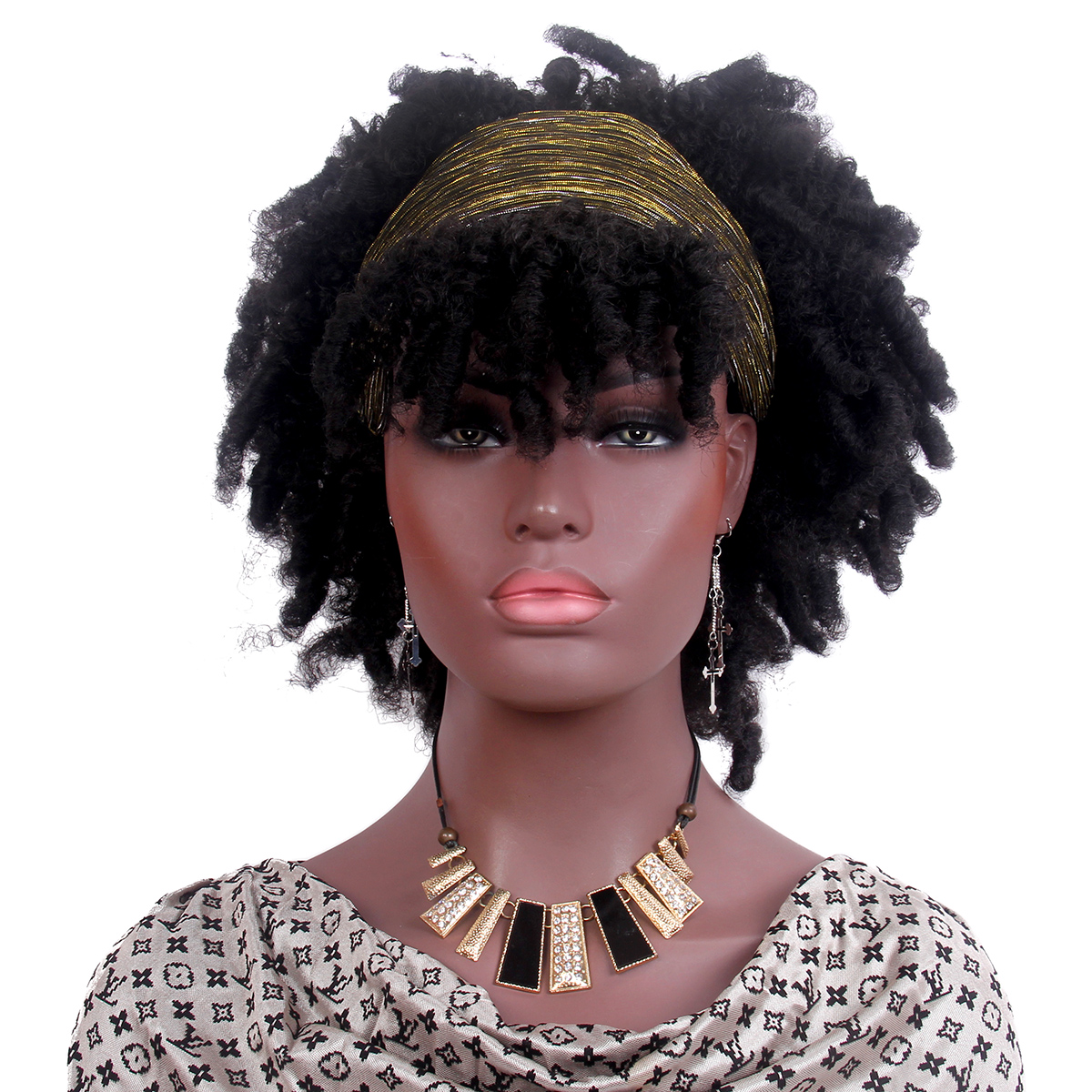 Wholesale African American Black Women Elastic Adjudtable Afro Wigs Synthetic Hair Kinky Curly