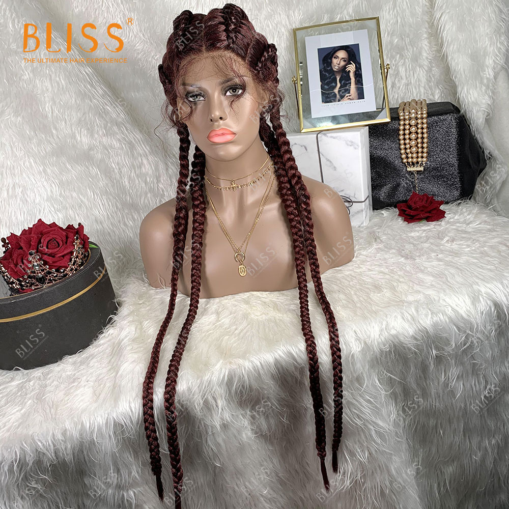 Bliss wholesale 4 long box braided twist lace black braided synthetic African women wig