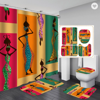 Sexy African girl non-slip carpet toilet lid set shower curtain