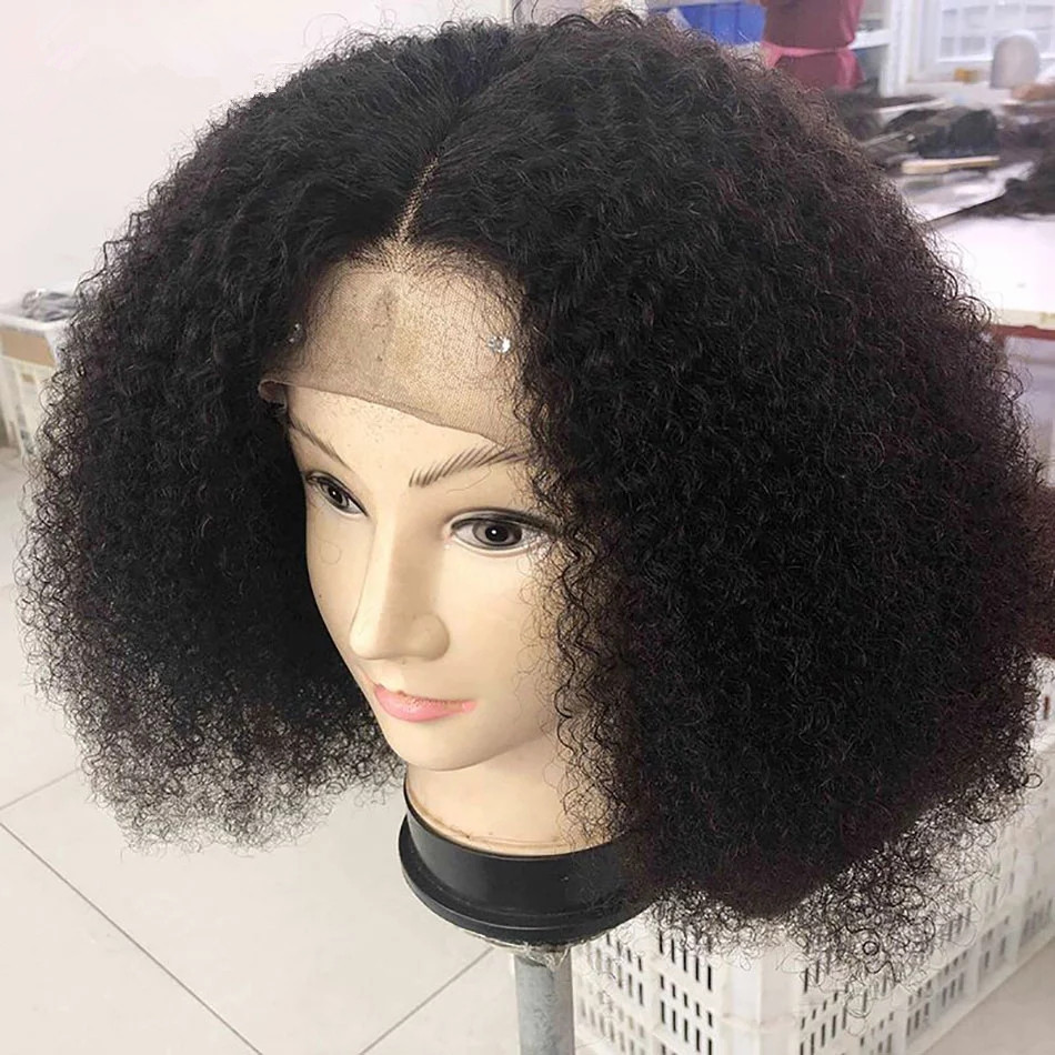 Real Cheap African Ladies 10a Grade Wig Short Human Hair Wig Virgin Brazilian 8 10 12 Inch Curly Full Lace Wigs For