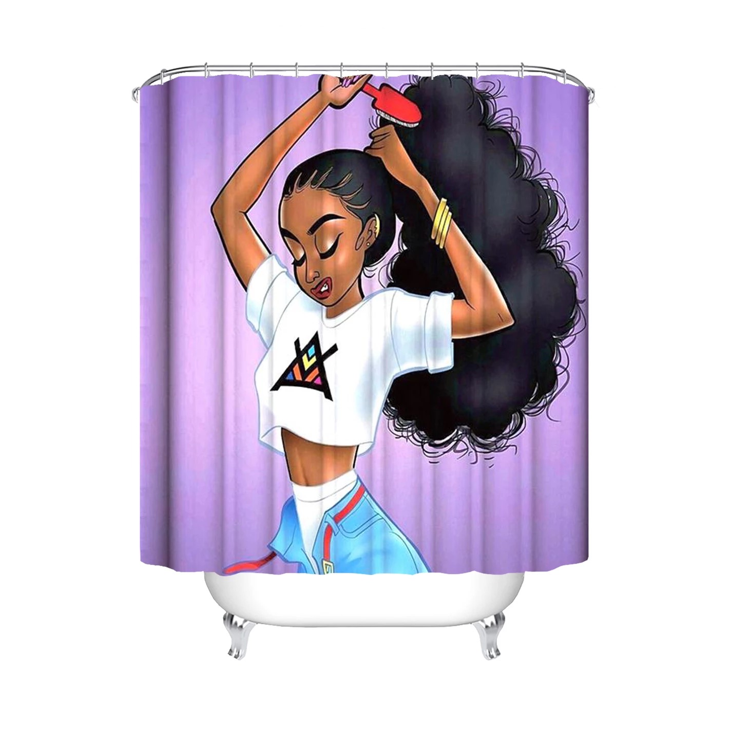 Amazon sells Queen's Band African Girl's durable waterproof shower curtain