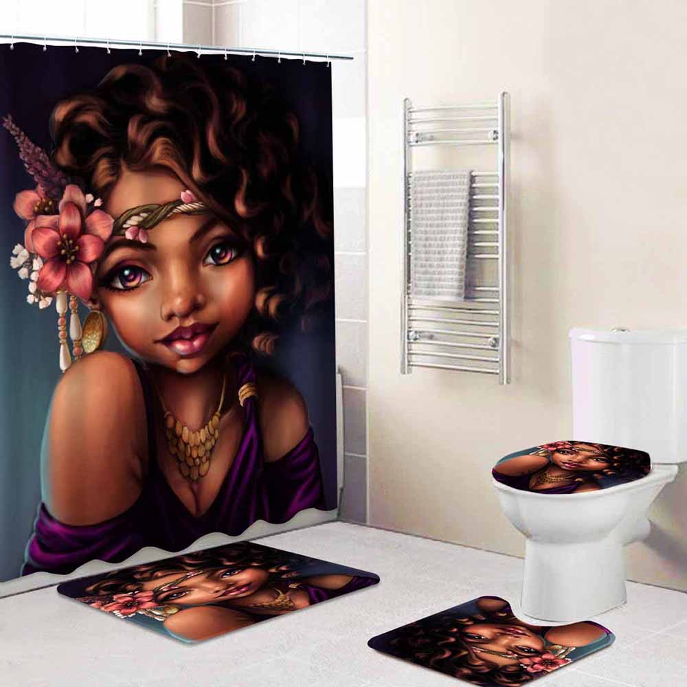 Newly designed 4 piece waterproof art deco African shower curtain for bathroom