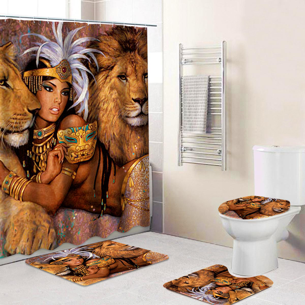 Newly designed 4 piece waterproof art deco African shower curtain for bathroom