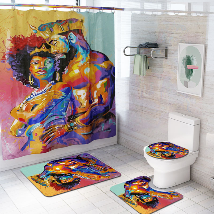 2020 Digital Printed Black African Men & Women Shower Curtain Set, Bathroom Carpet and Toilet Lip