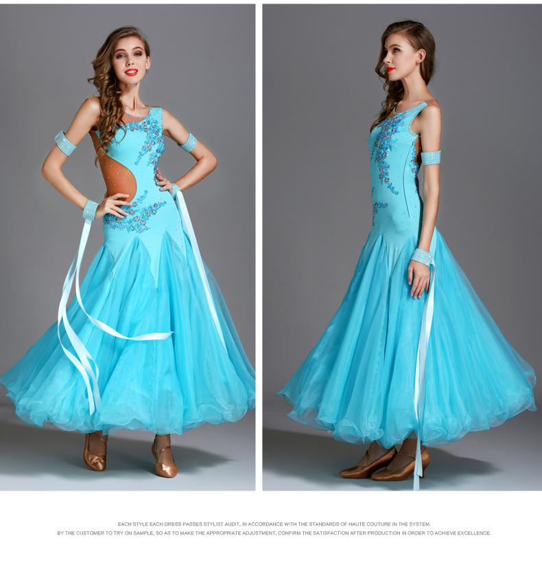 7 Colors Long Ballroom Dance Competition Standard Dresses Modern Ballroom Waltz Dress Luminous Dance Costumes 
