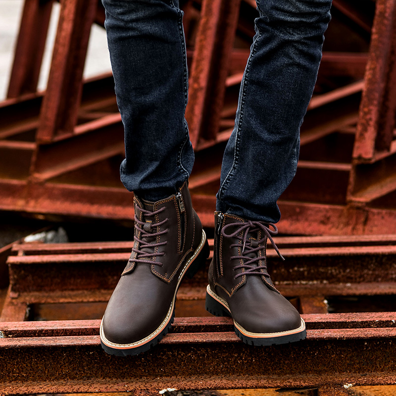 Fashion style men boots made in china leather ankle boots