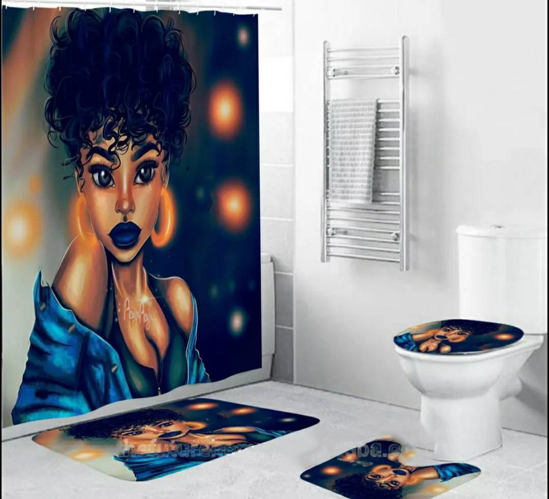 African girl super wide magic bathroom shower curtain